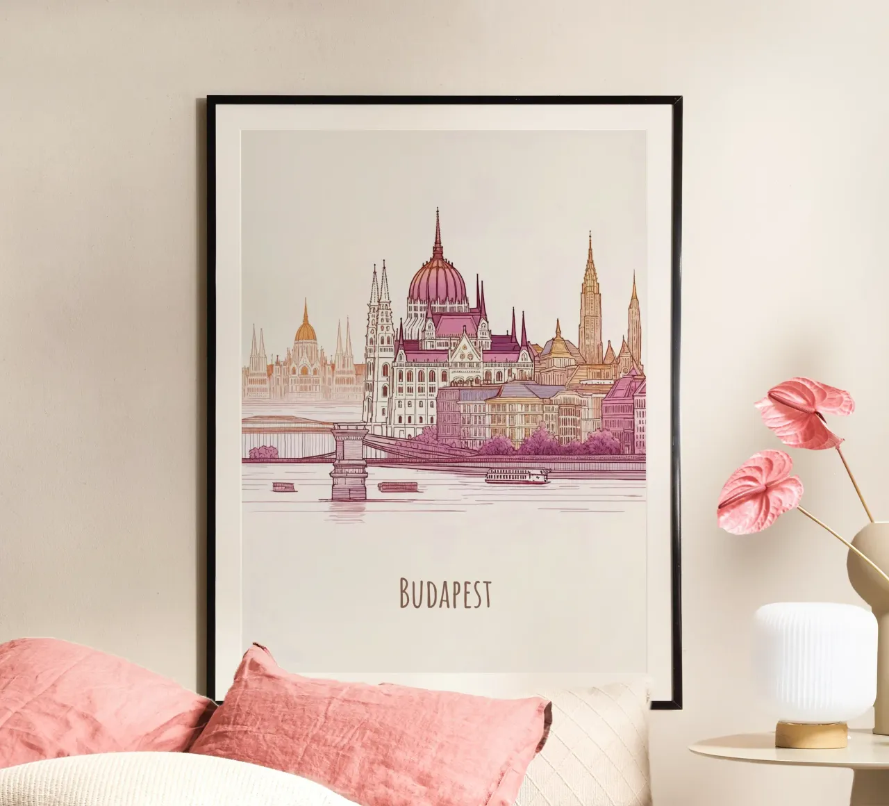 Budapest City minimalista moderno punti di riferimento arte poster da WijdevenDesign