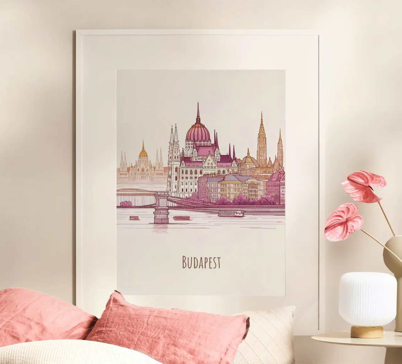Budapest City minimalista moderno punti di riferimento arte poster da WijdevenDesign