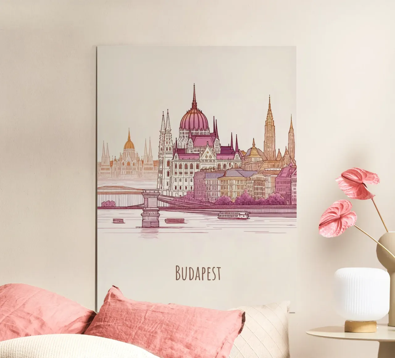 Budapest City minimalista moderno punti di riferimento arte poster da WijdevenDesign
