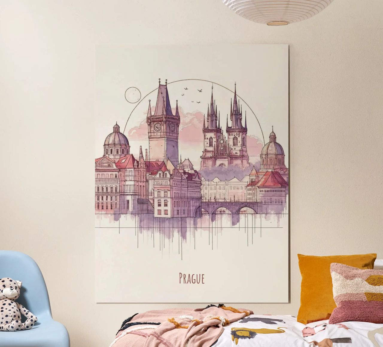 Prague City minimalist modern landmarks art poster de WijdevenDesign