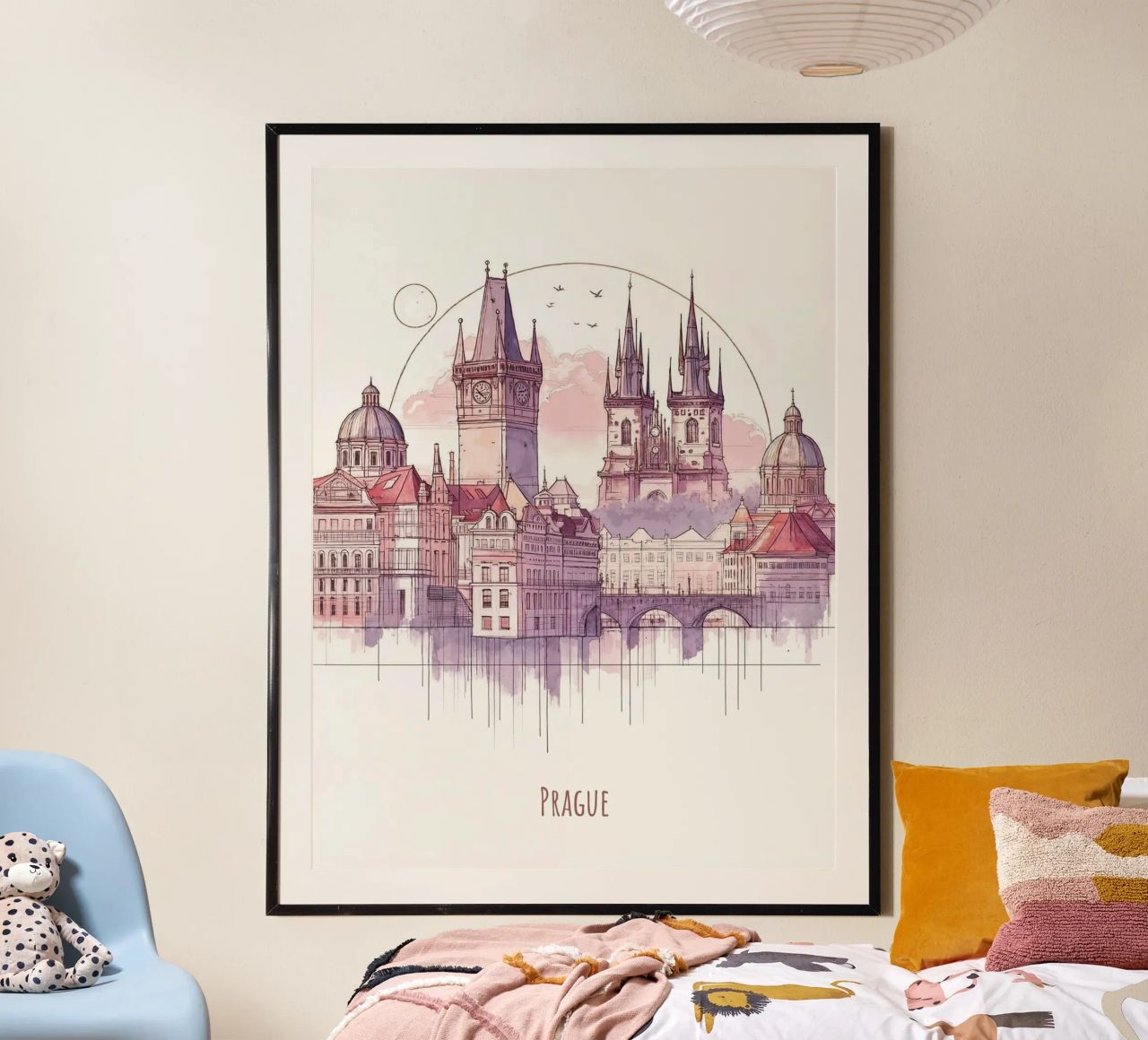 Prague City minimalist modern landmarks art poster de WijdevenDesign