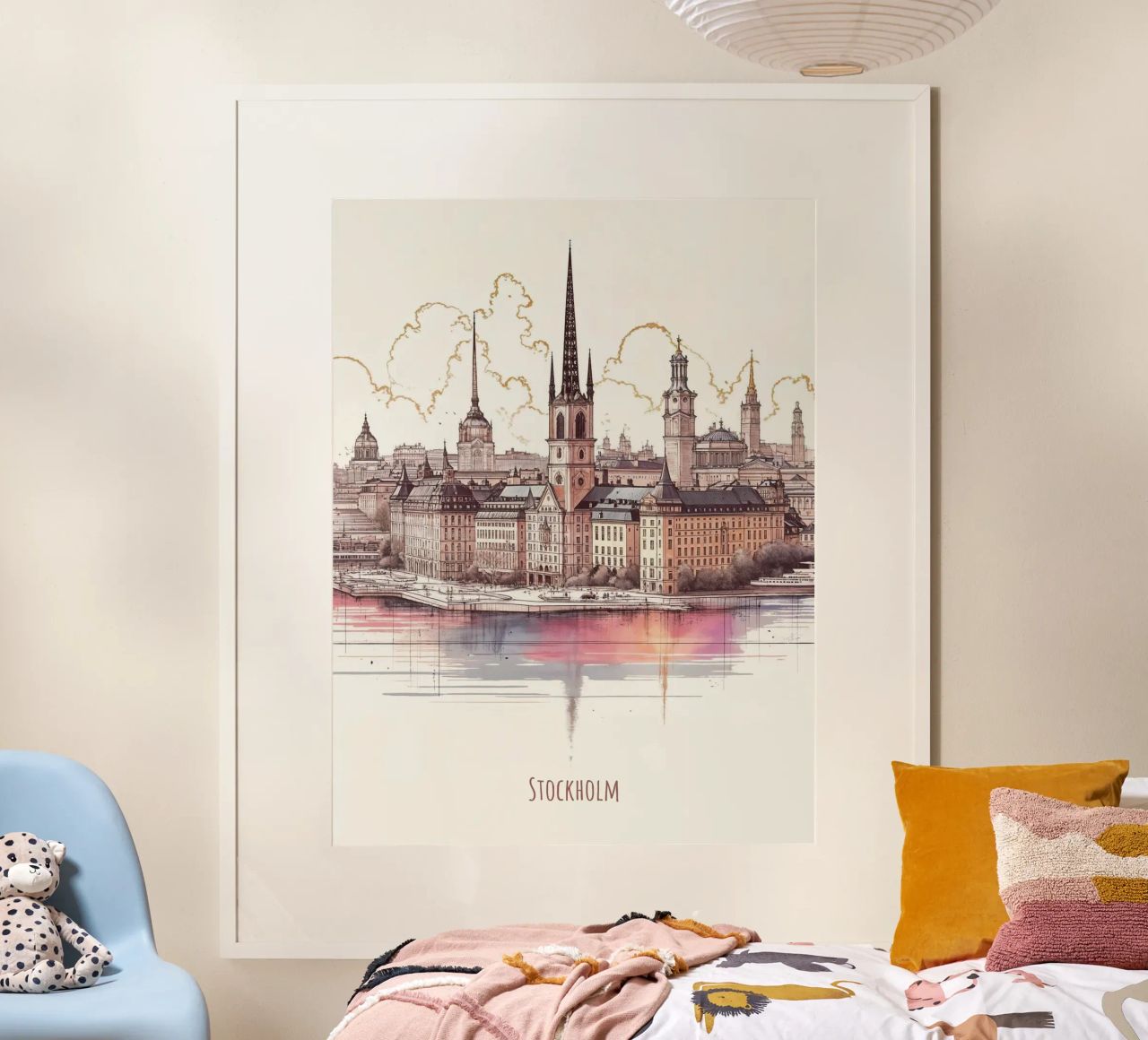 Stockholm Stadt minimalistische moderne Wahrzeichen Kunst Poster von WijdevenDesign