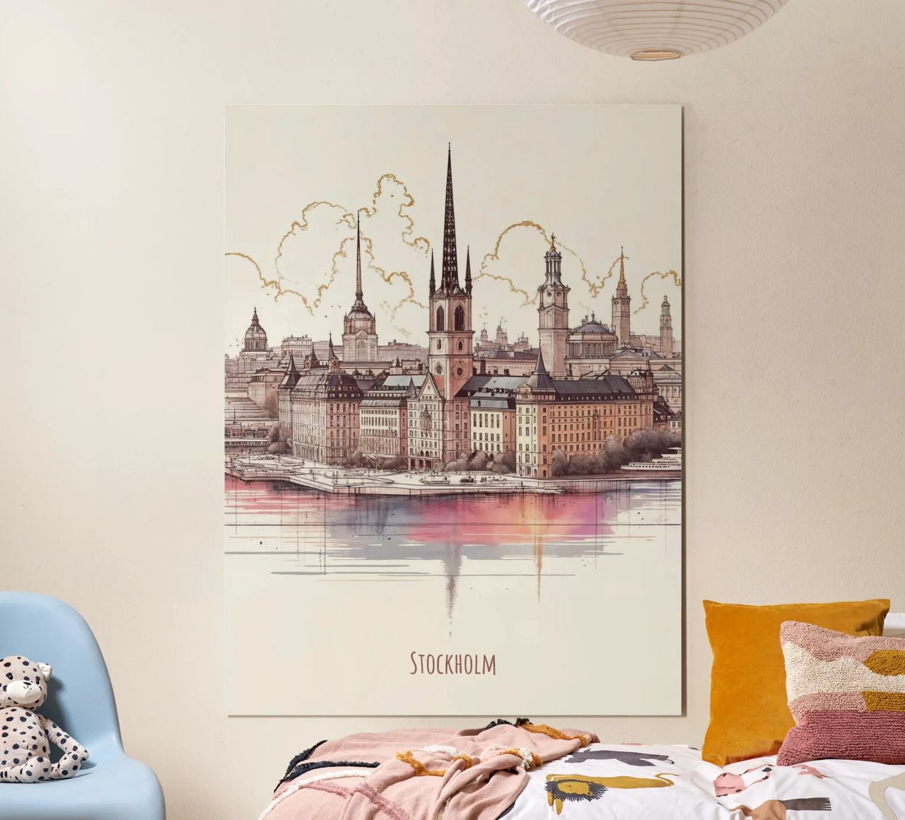 Stockholm Stadt minimalistische moderne Wahrzeichen Kunst Poster von WijdevenDesign