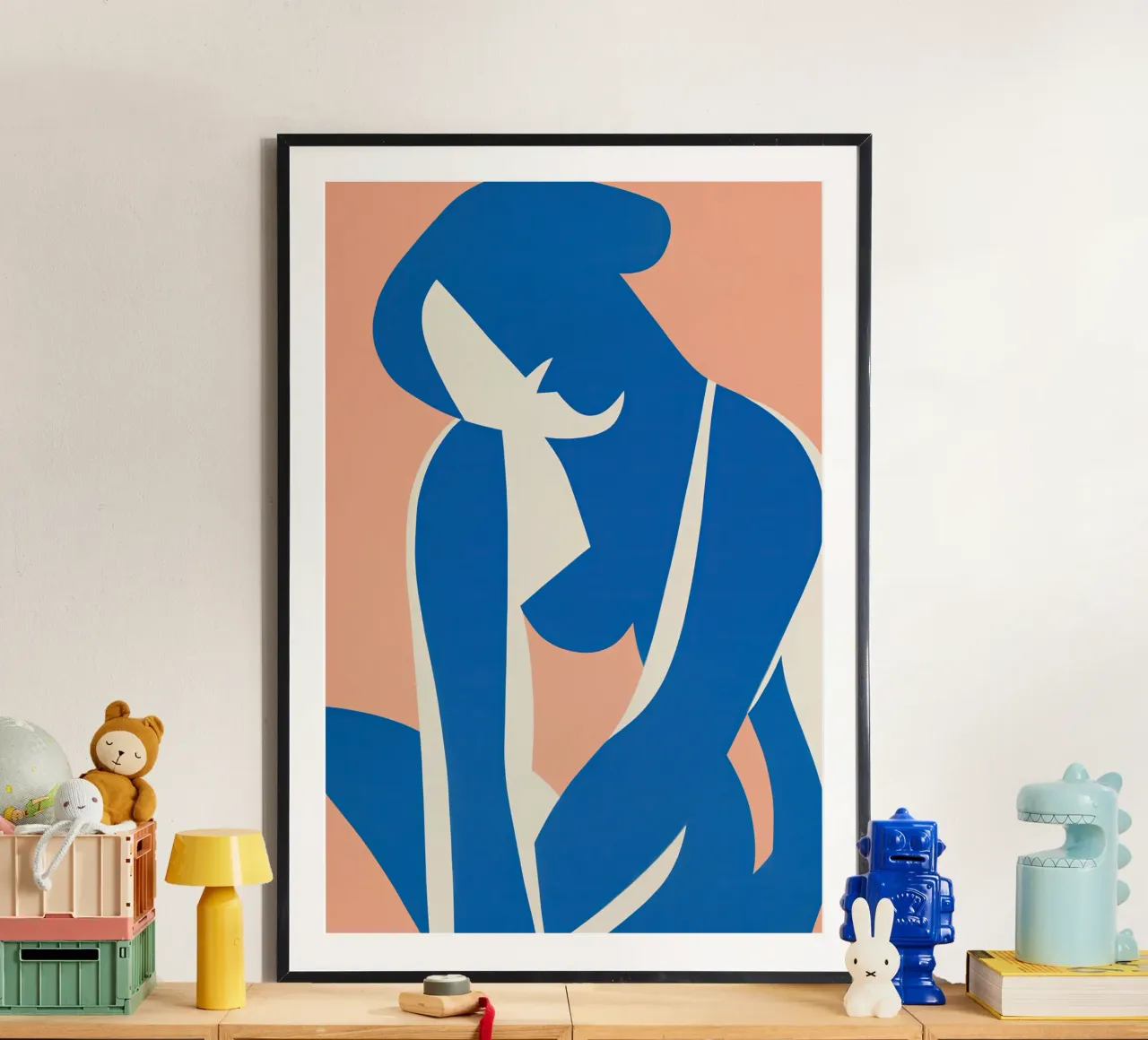 Demi-nu assis abstrait en cyan sur pêche poster de Autofocus