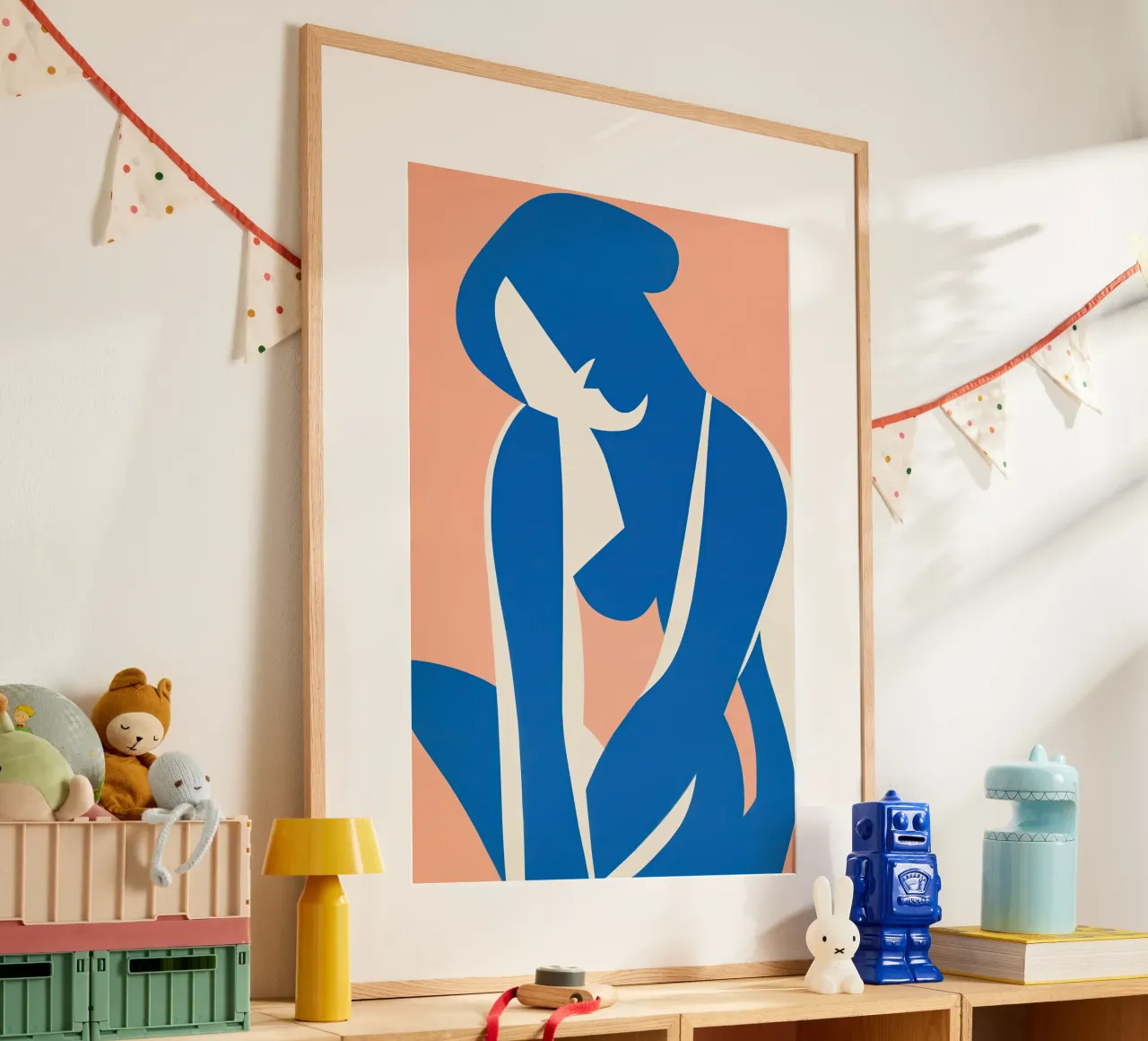 Demi-nu assis abstrait en cyan sur pêche poster de Autofocus