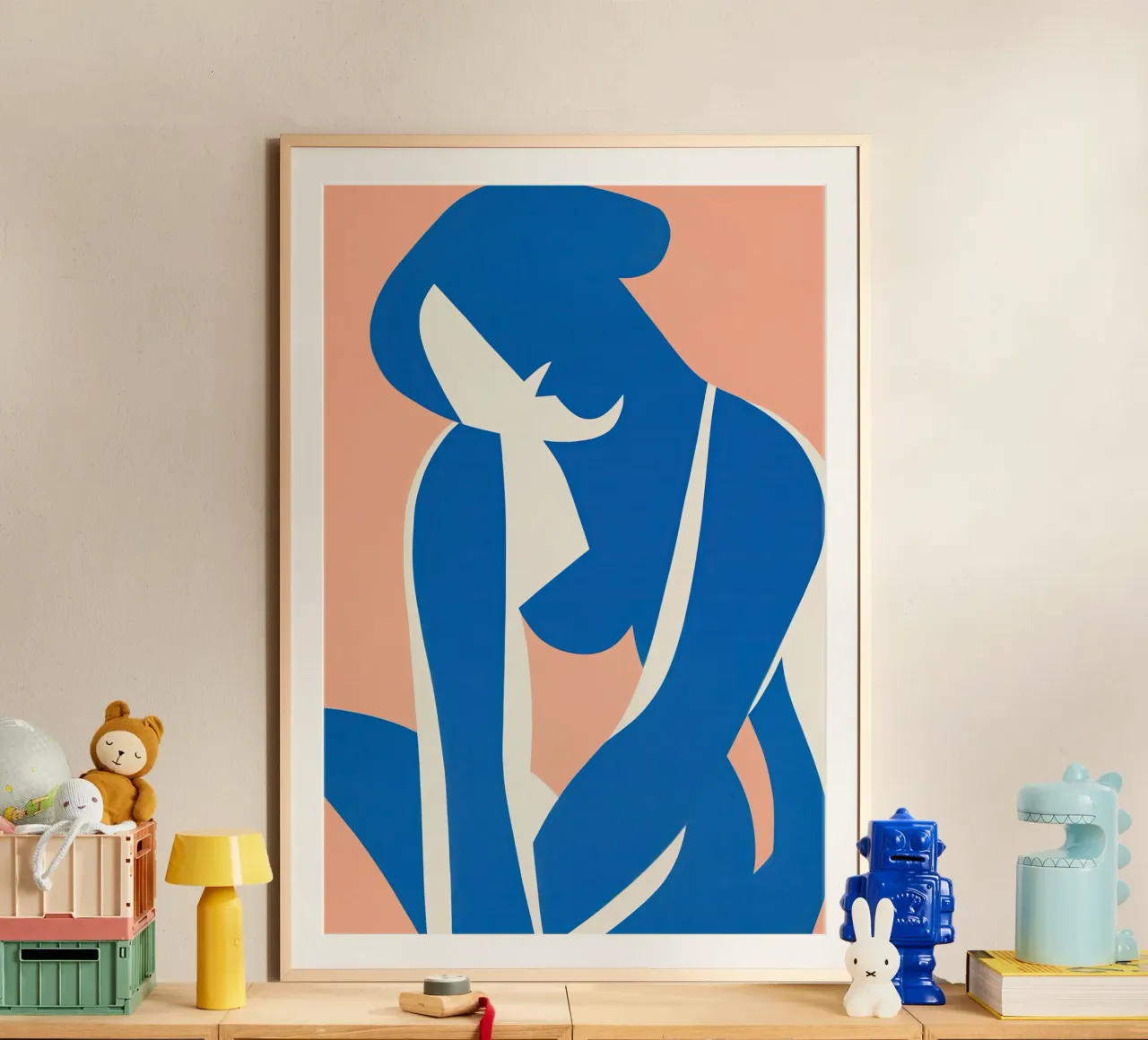 Demi-nu assis abstrait en cyan sur pêche poster de Autofocus