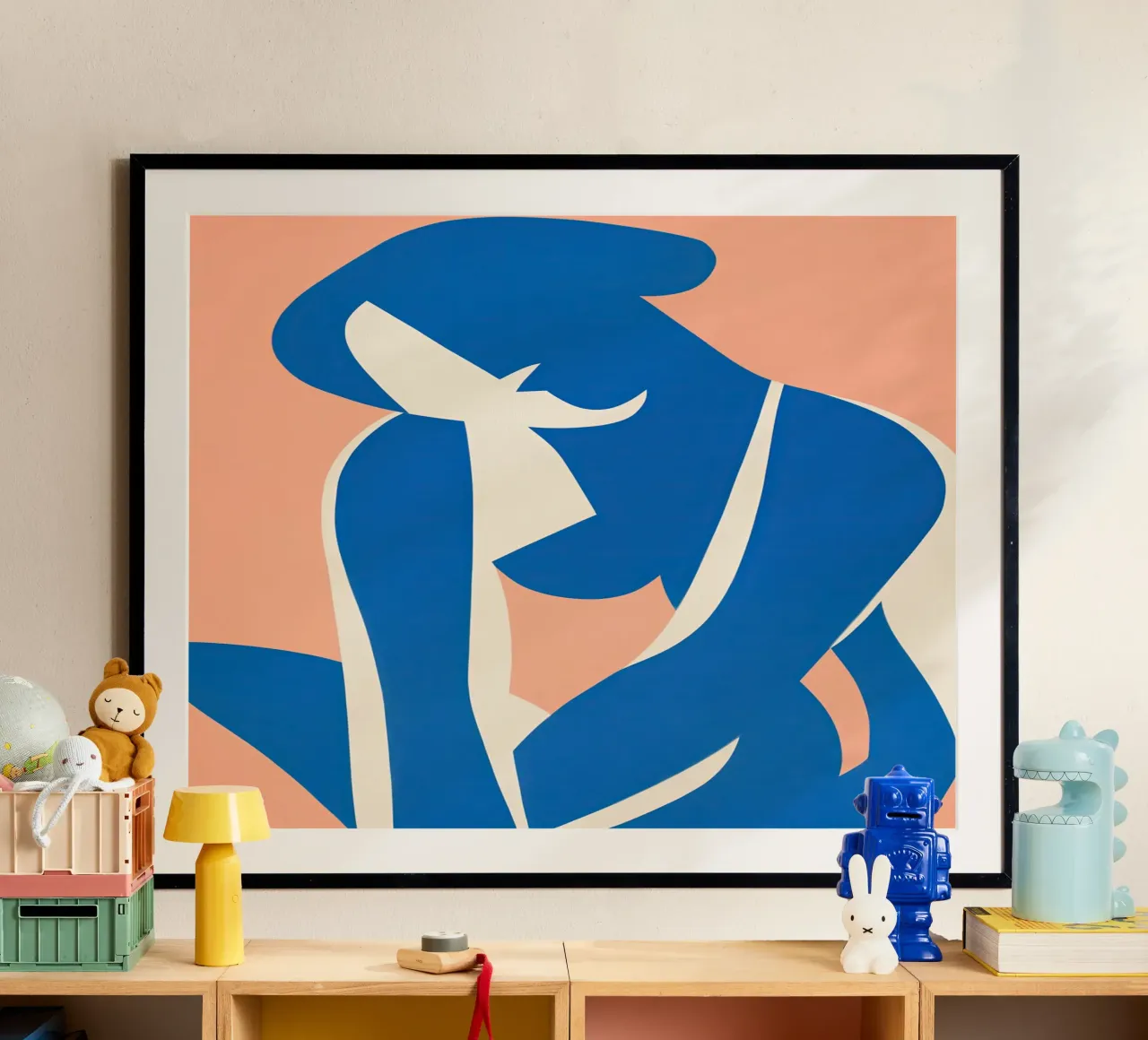 Demi-nu assis abstrait en cyan sur pêche poster de Autofocus