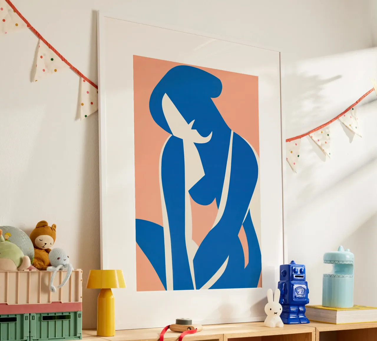 Demi-nu assis abstrait en cyan sur pêche poster de Autofocus