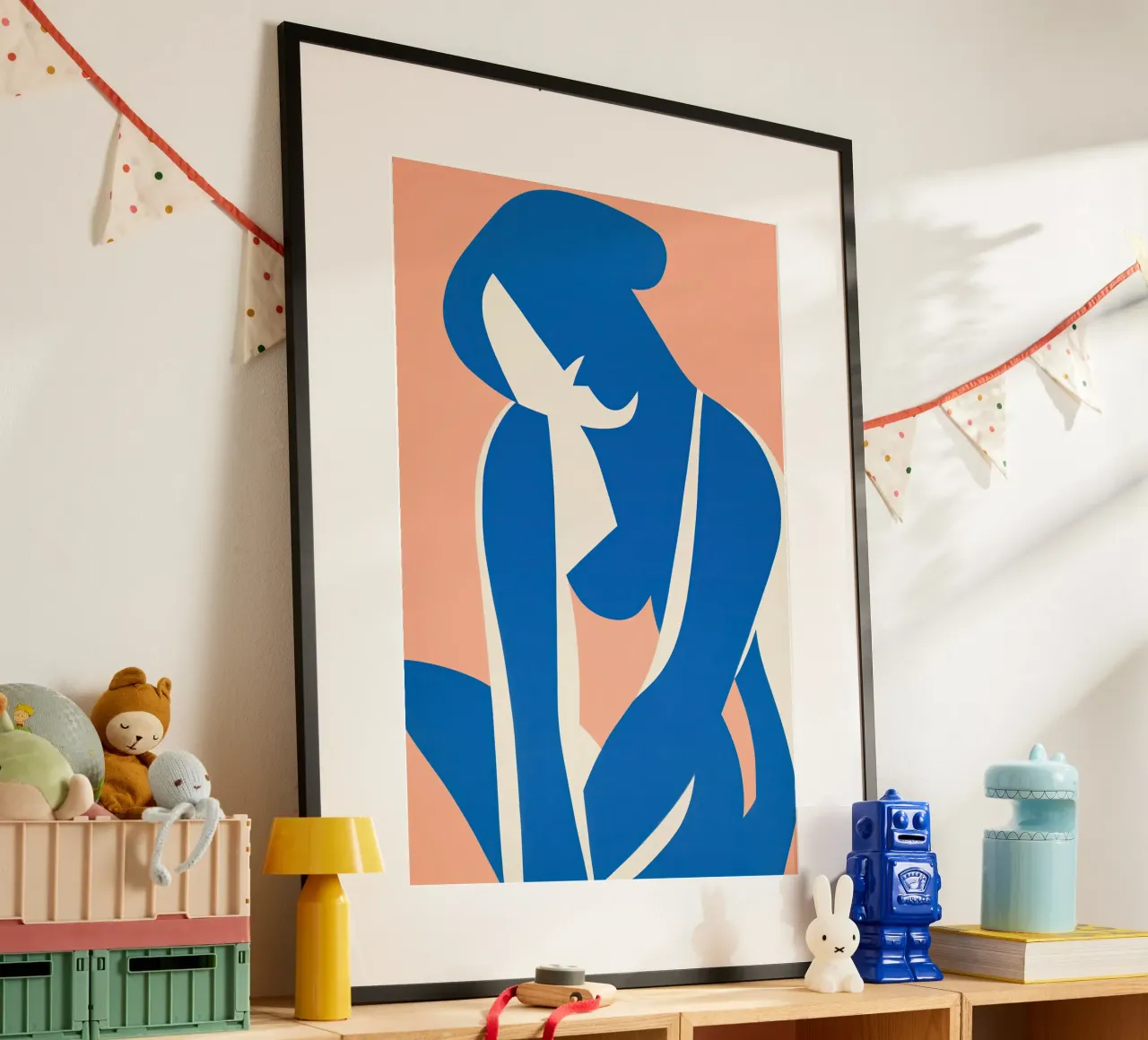 Demi-nu assis abstrait en cyan sur pêche poster de Autofocus