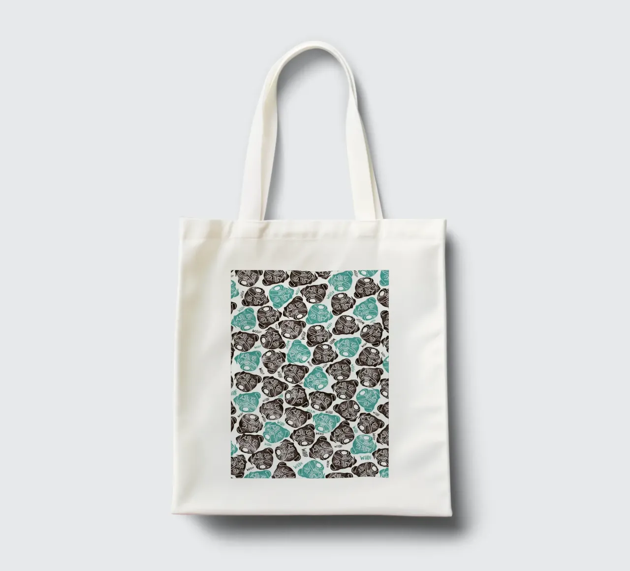 The Barking Pug borsa in juta da Pom Graphic Design