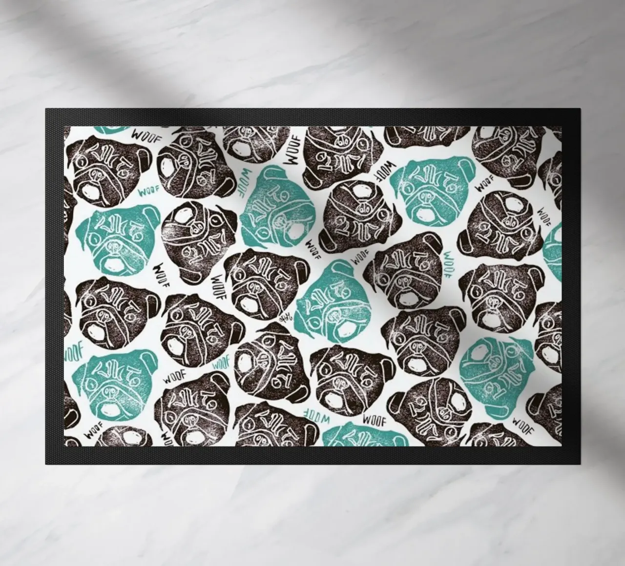 The Barking Pug doormat by Pom Graphic Design