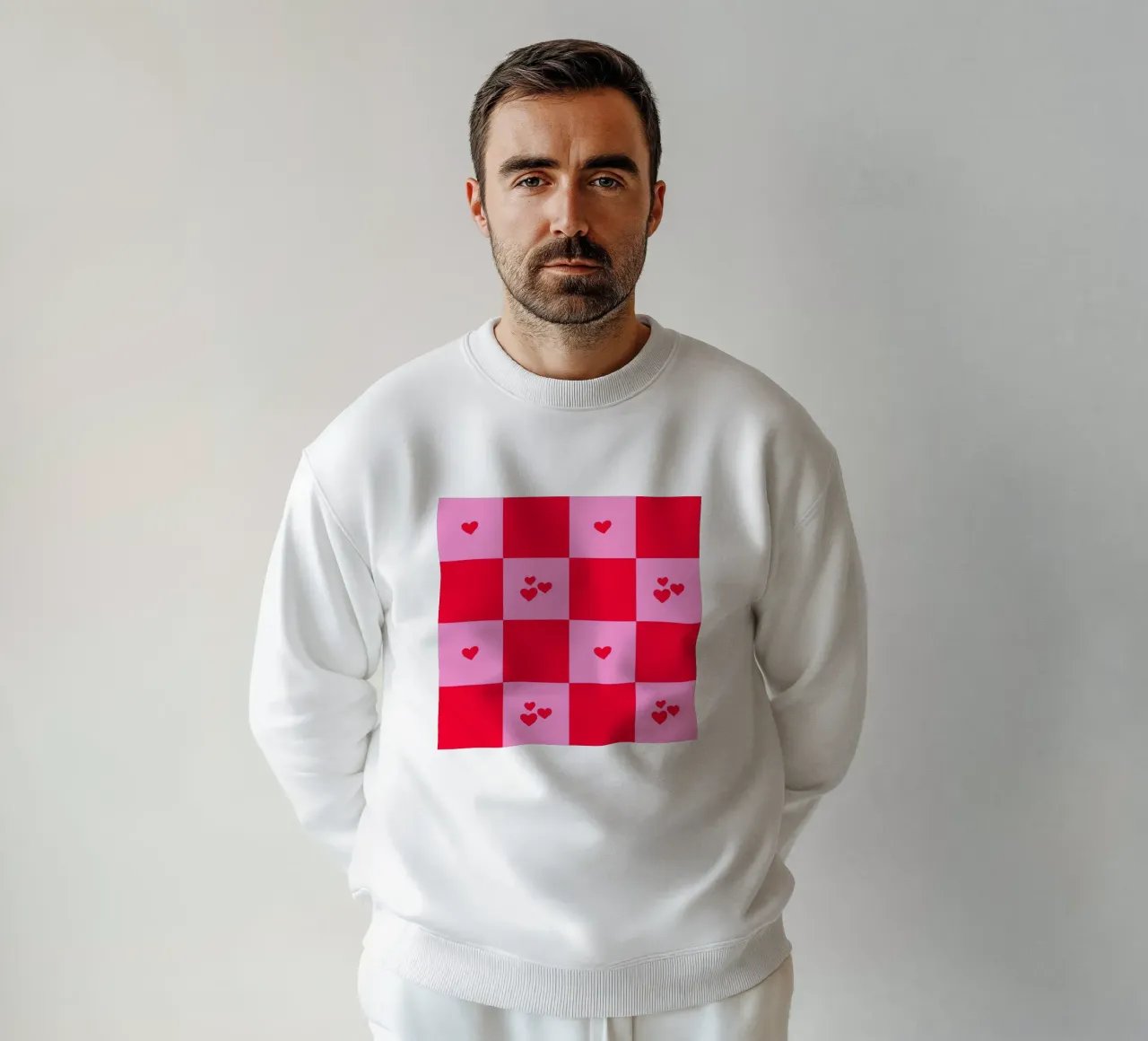 Grid heart pattern - pink and red sweatshirt by Wackapacka