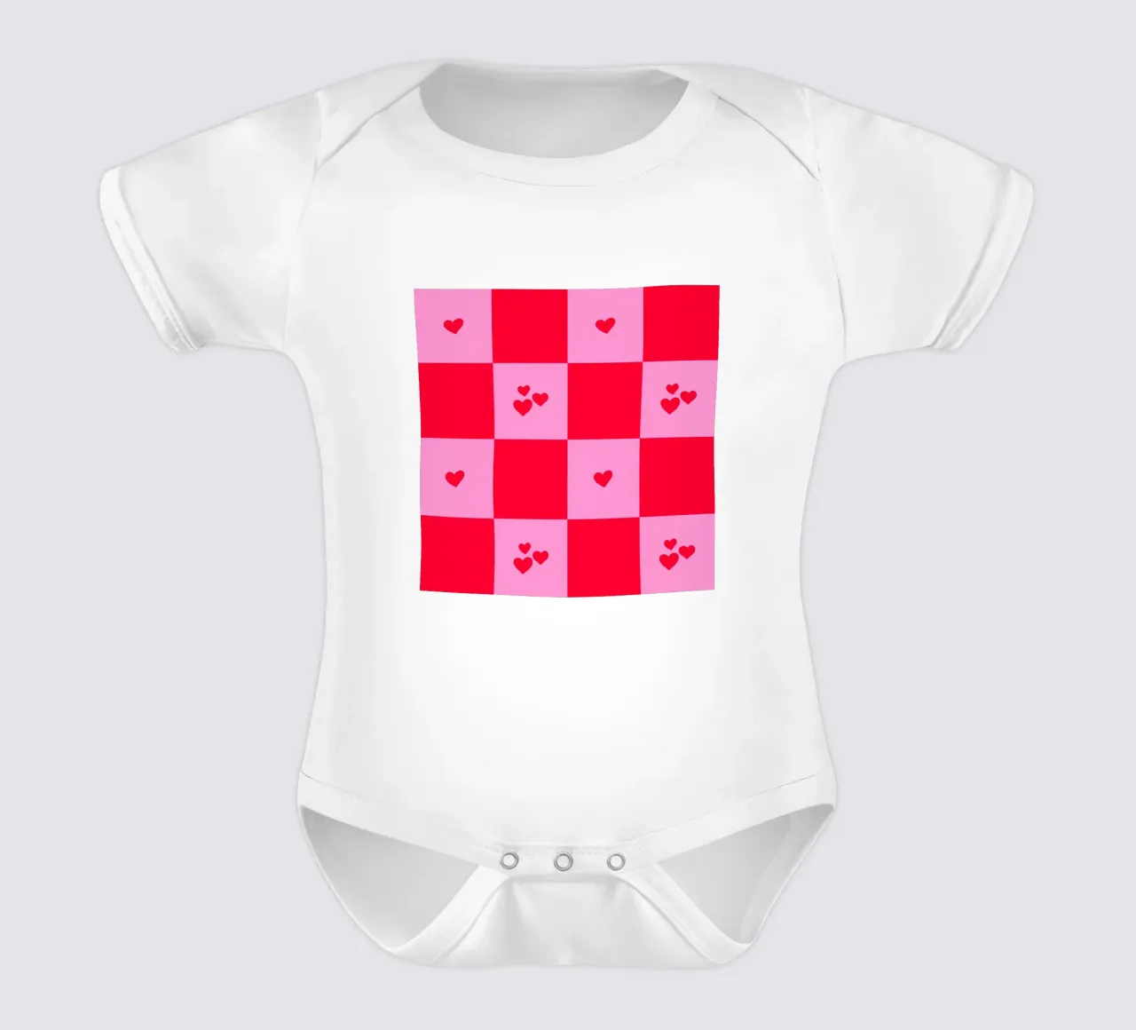 Grid heart pattern - pink and red short-sleeve baby romper by Wackapacka