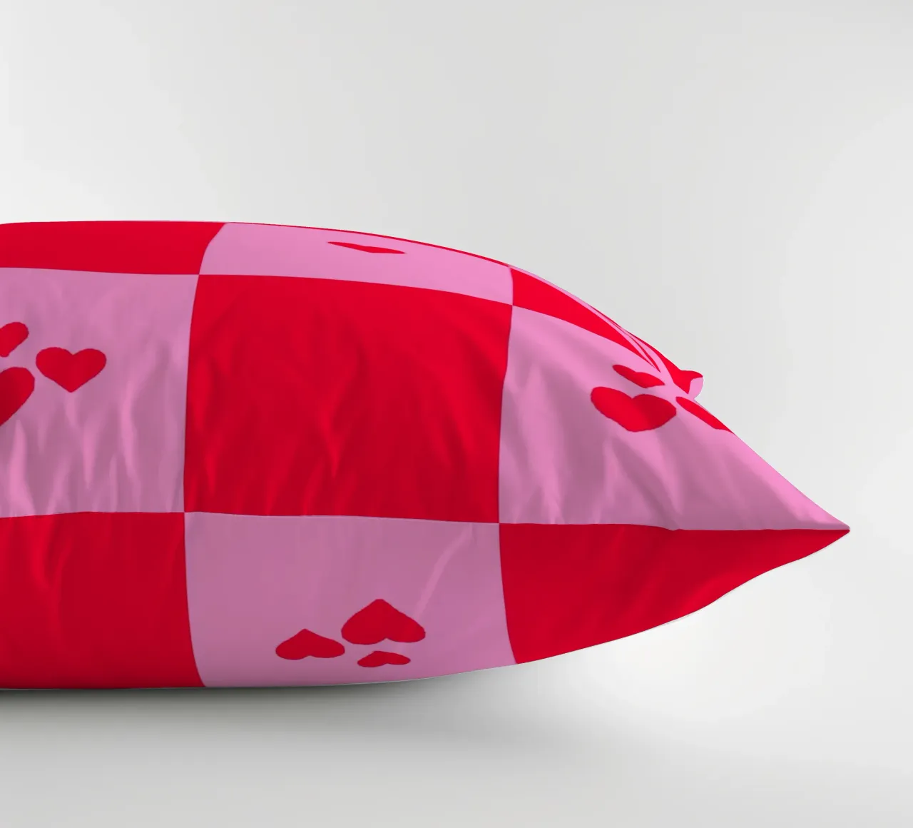 Grid heart pattern - pink and red decorative cushion by Wackapacka