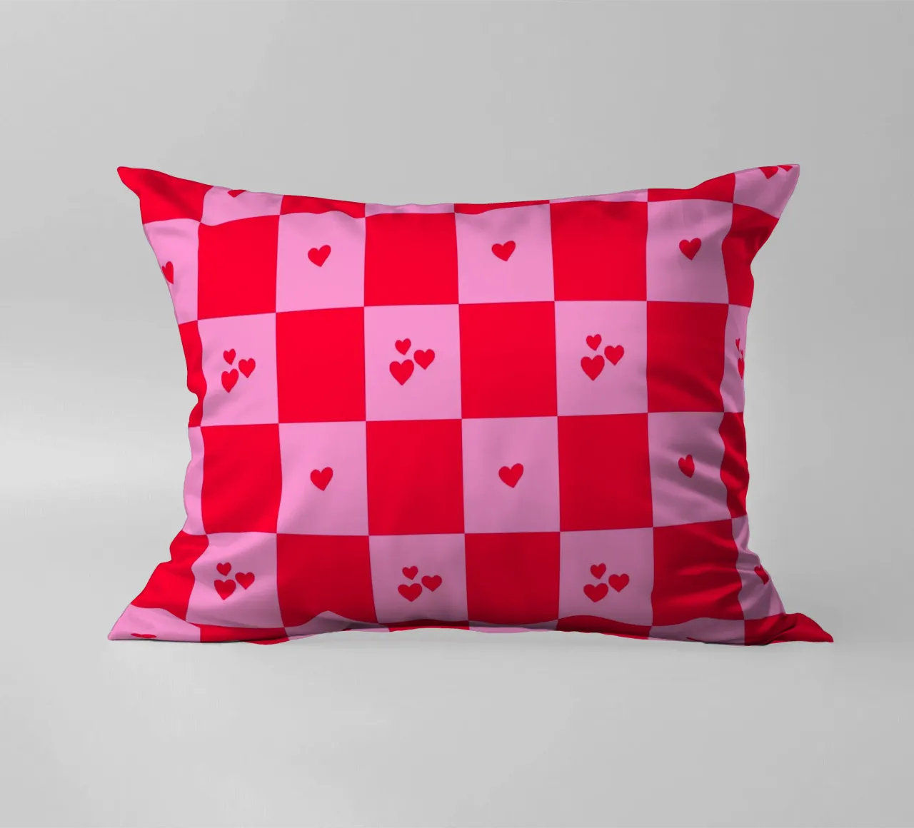 Grid heart pattern - pink and red decorative cushion by Wackapacka