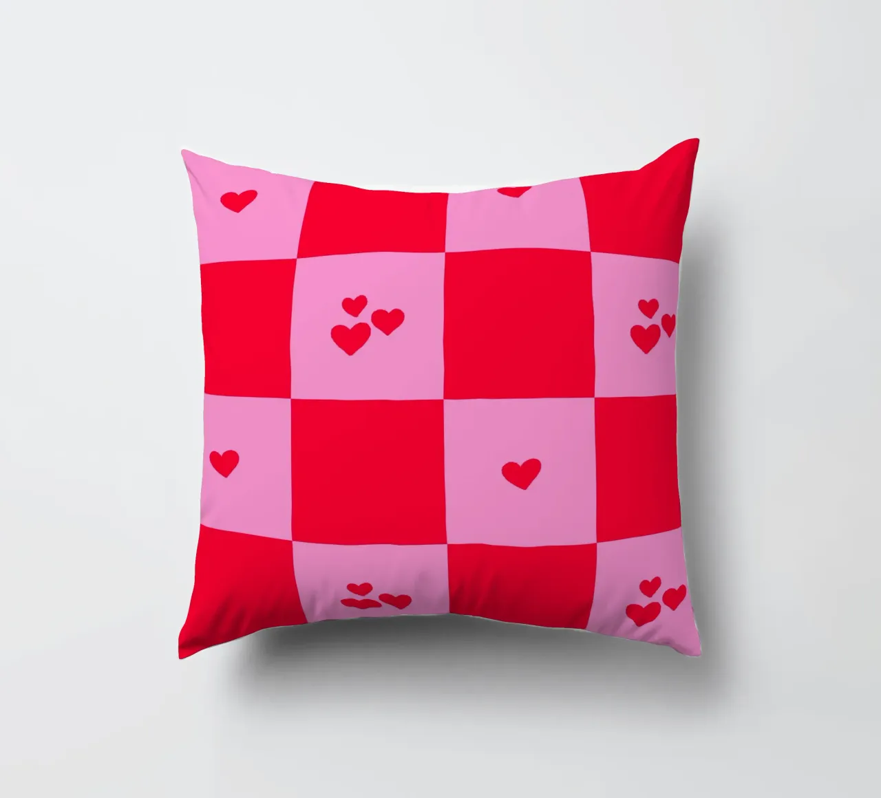 Grid heart pattern - pink and red decorative cushion by Wackapacka