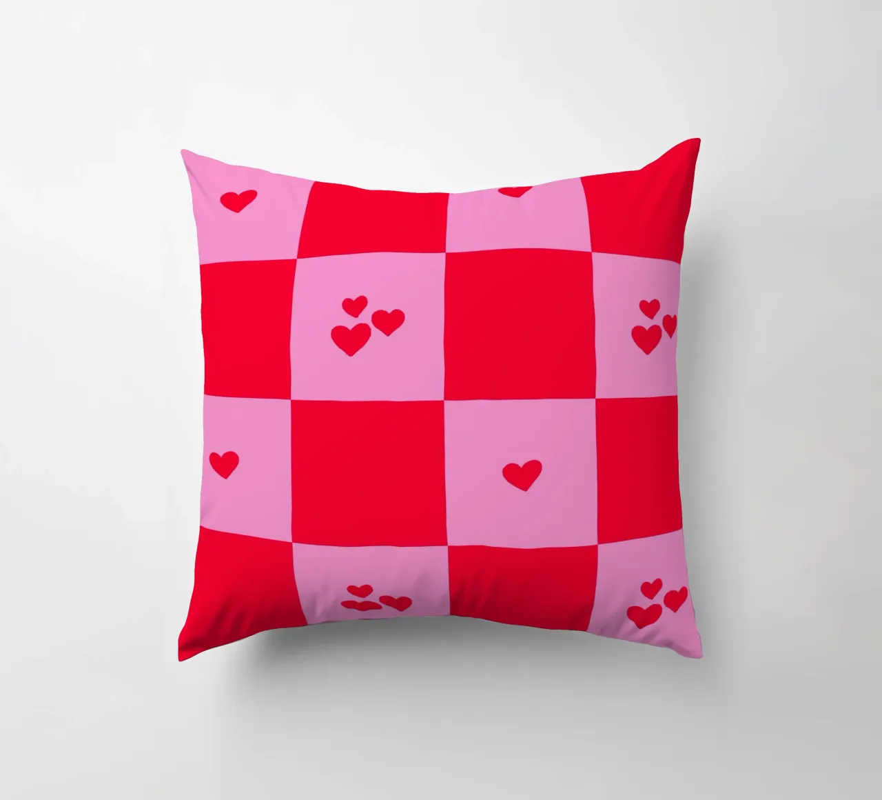 Grid heart pattern - pink and red decorative cushion by Wackapacka