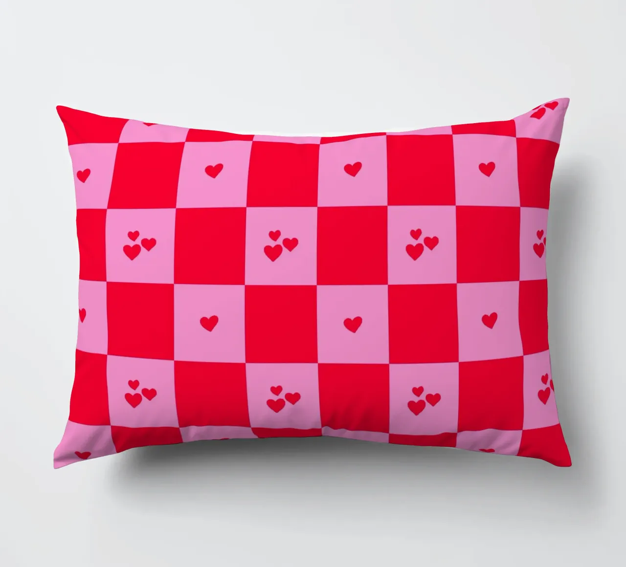 Grid heart pattern - pink and red decorative cushion by Wackapacka