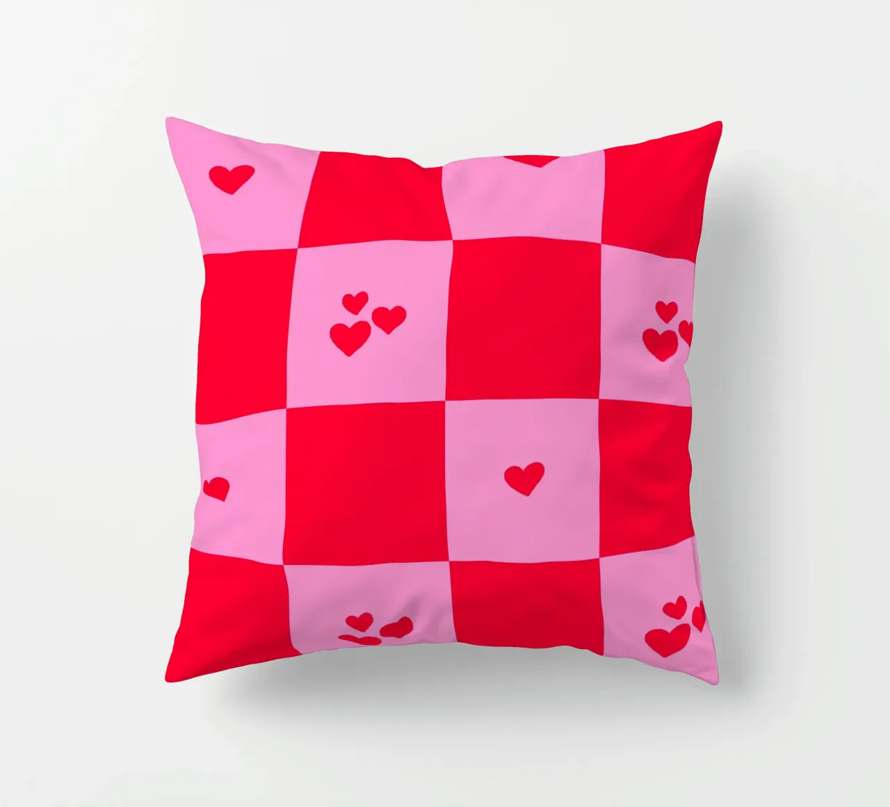 Grid heart pattern - pink and red decorative cushion by Wackapacka