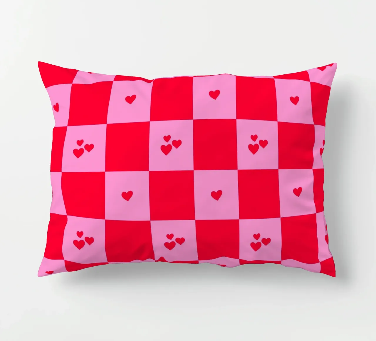 Grid heart pattern - pink and red decorative cushion by Wackapacka