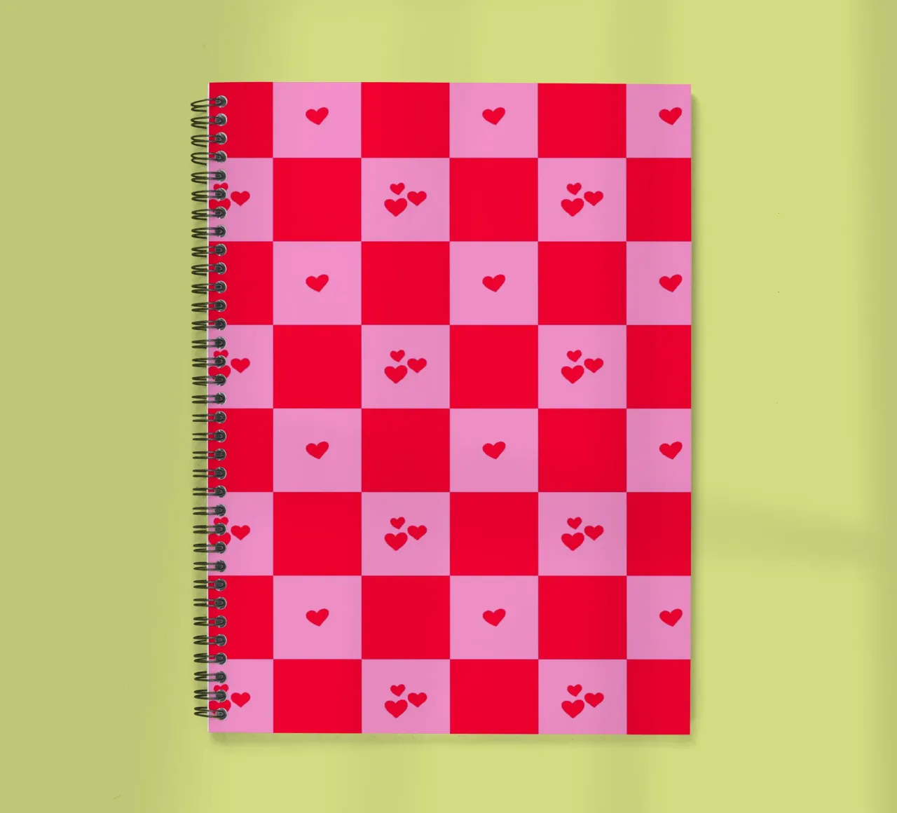 Grid heart pattern - pink and red spiral notebook by Wackapacka