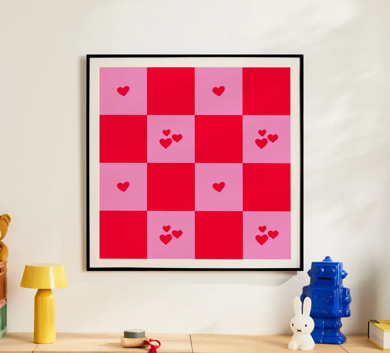 Grid heart pattern - pink and red hahnemühle by Wackapacka