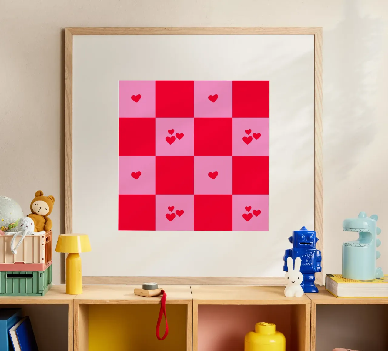 Grid heart pattern - pink and red hahnemühle by Wackapacka
