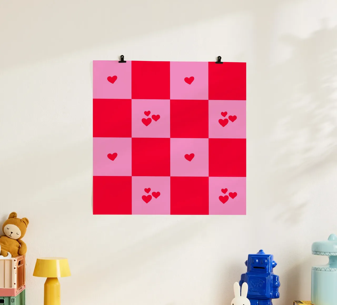Grid heart pattern - pink and red hahnemühle by Wackapacka