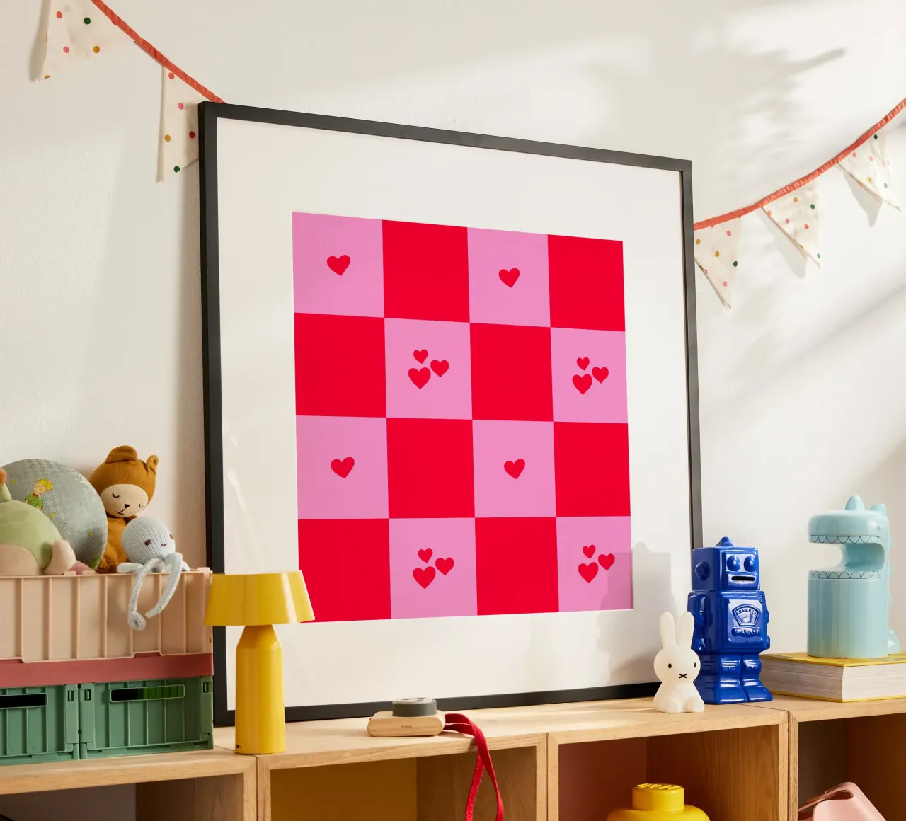 Grid heart pattern - pink and red hahnemühle by Wackapacka