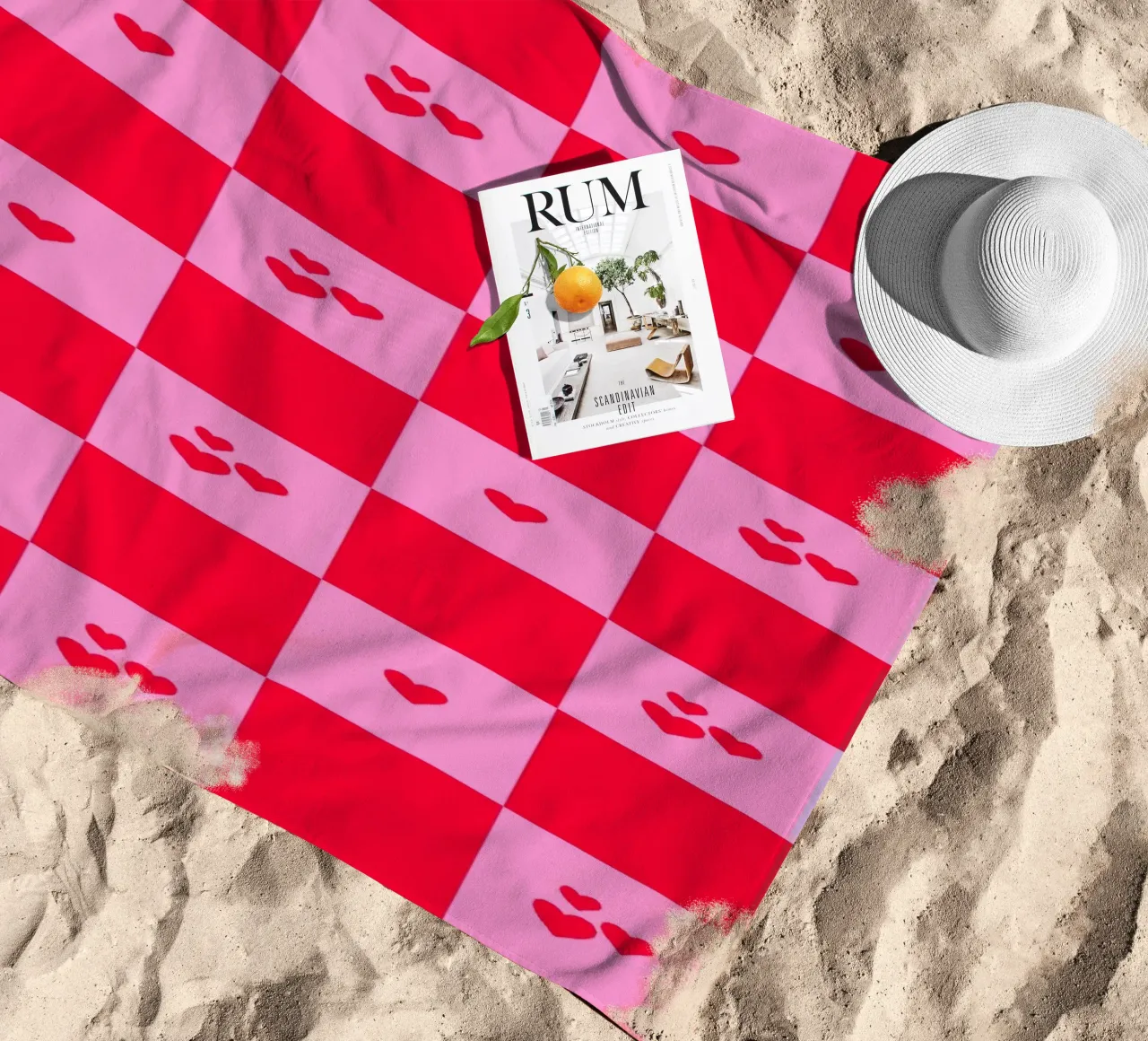 Grid heart pattern - pink and red beach towel by Wackapacka