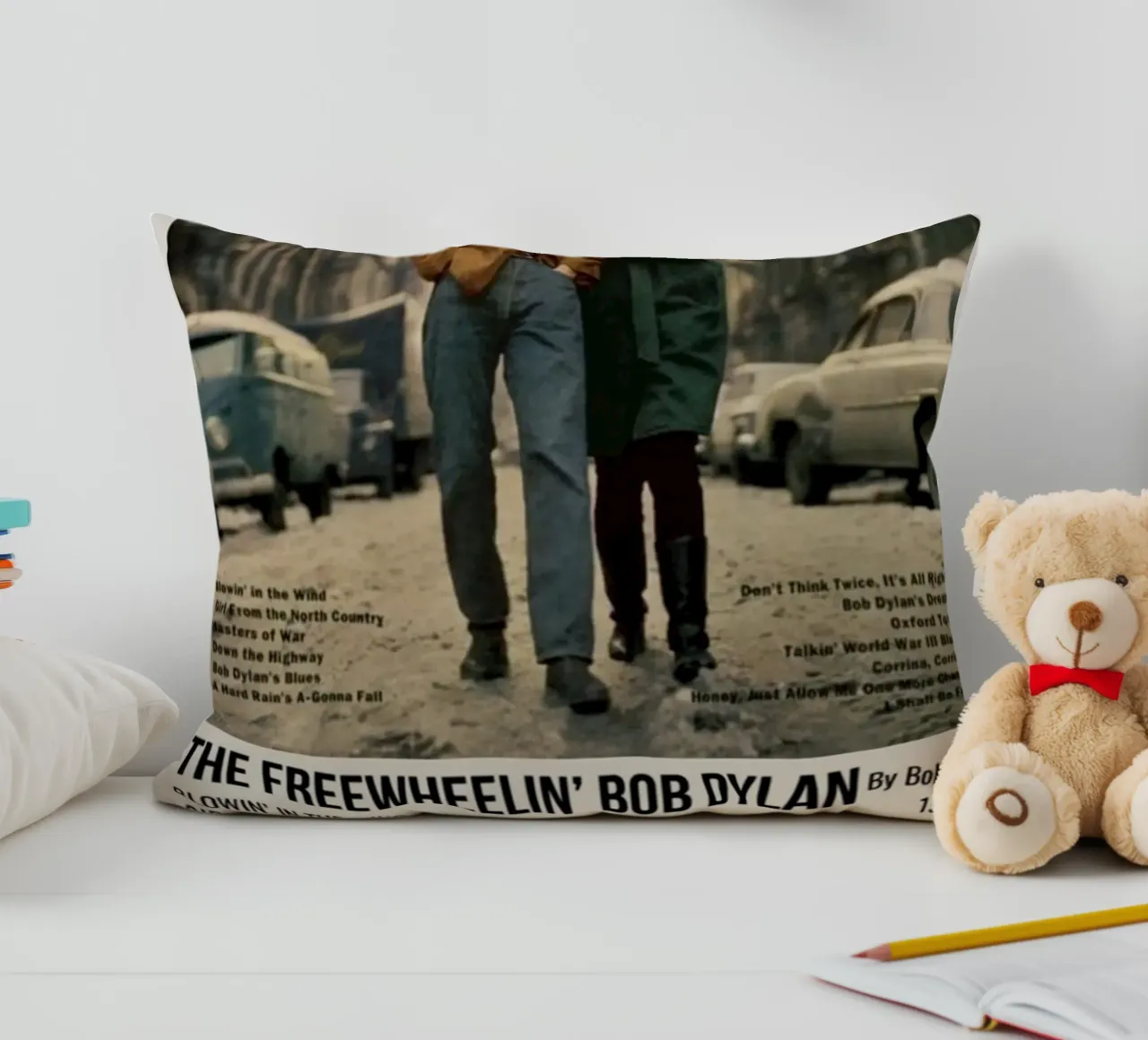 the freewheelin bob dylan decorative cushion by SoundStudio