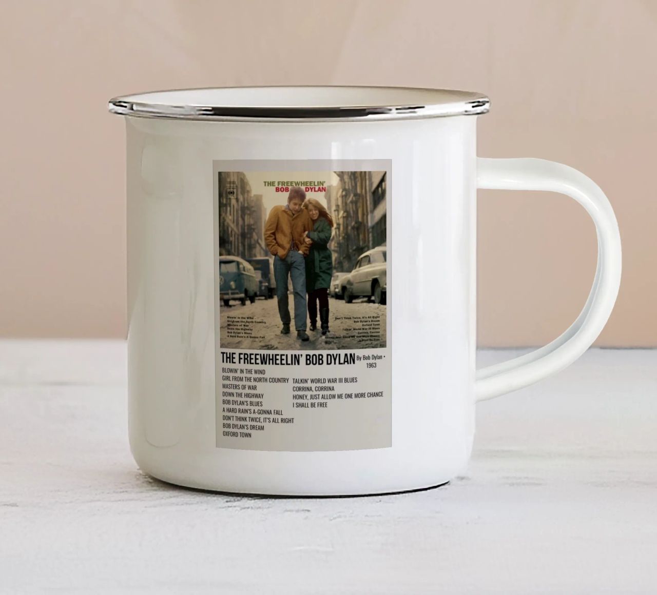 the freewheelin bob dylan emaille mok van SoundStudio