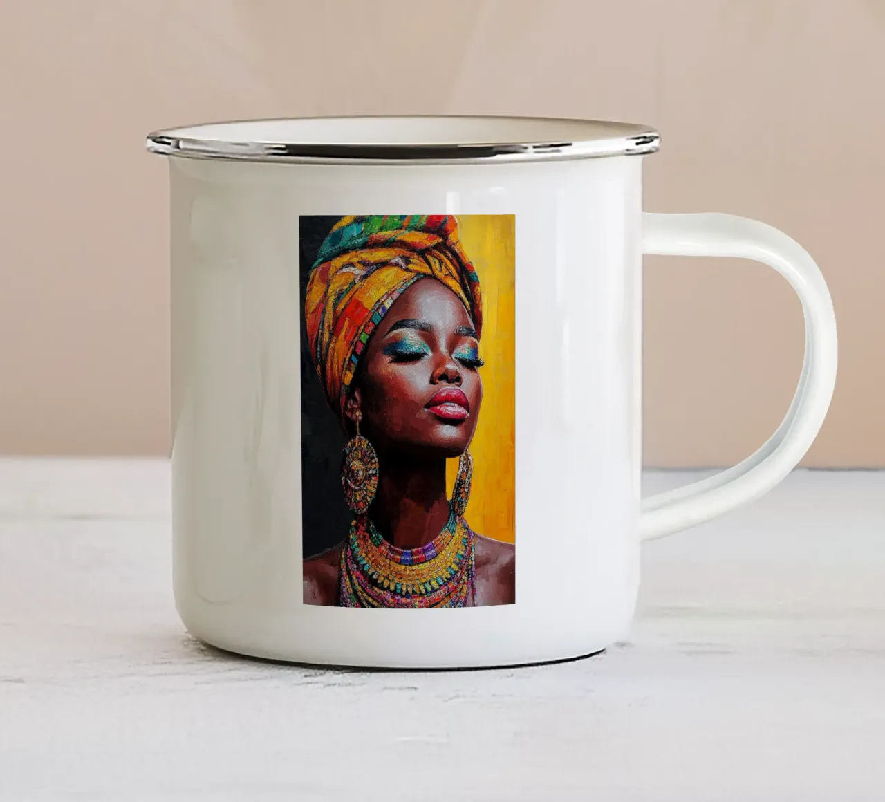 Eleganza femminile africana tazza in smalto da Carinaprint