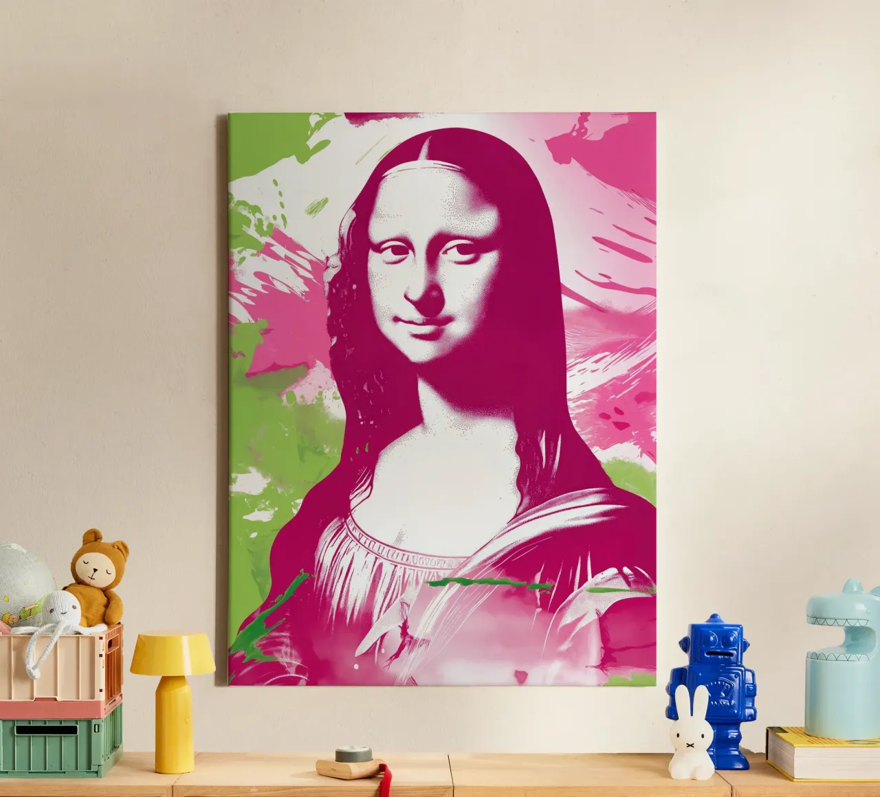 Patiënte Mona Lisa in roze en groene Pop Art canvas van Autofocus