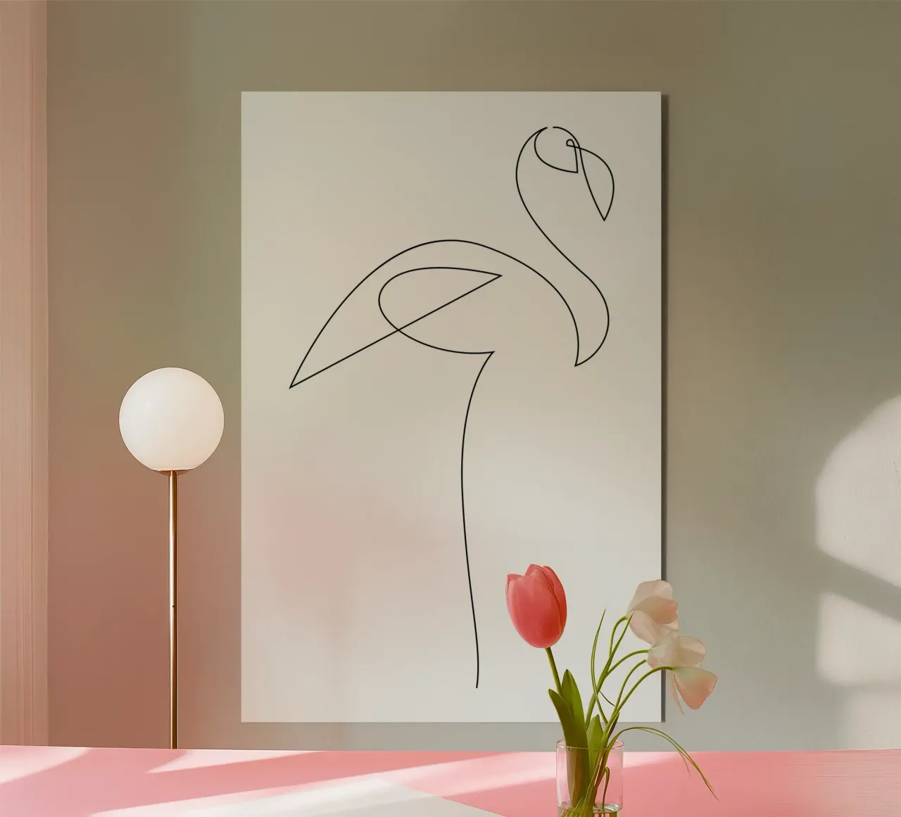 Flamingo - one line alluminio dibond da Addillum