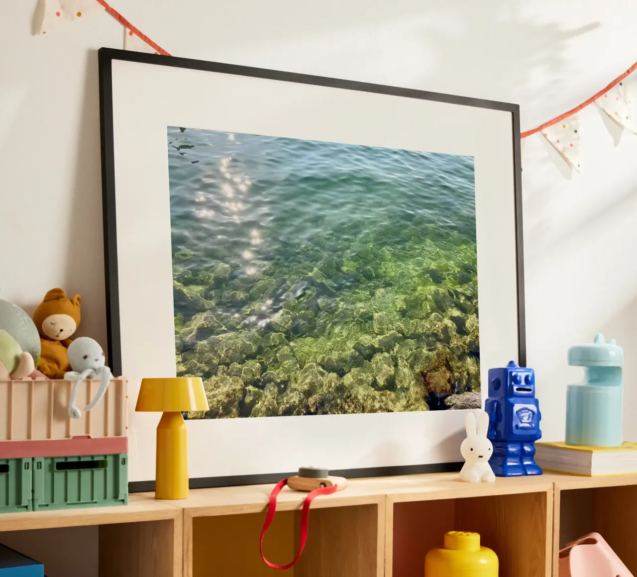 Evening atmosphere at the lake poster with plastic frame by Art Studio by Iris