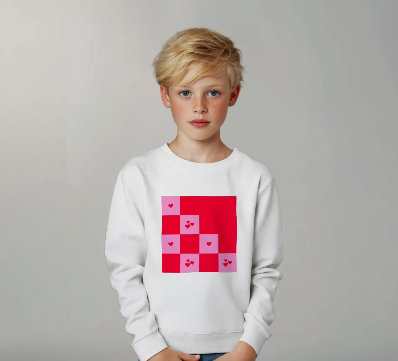 Broken Grid heart pattern - pink and red kids sweatshirt by Wackapacka