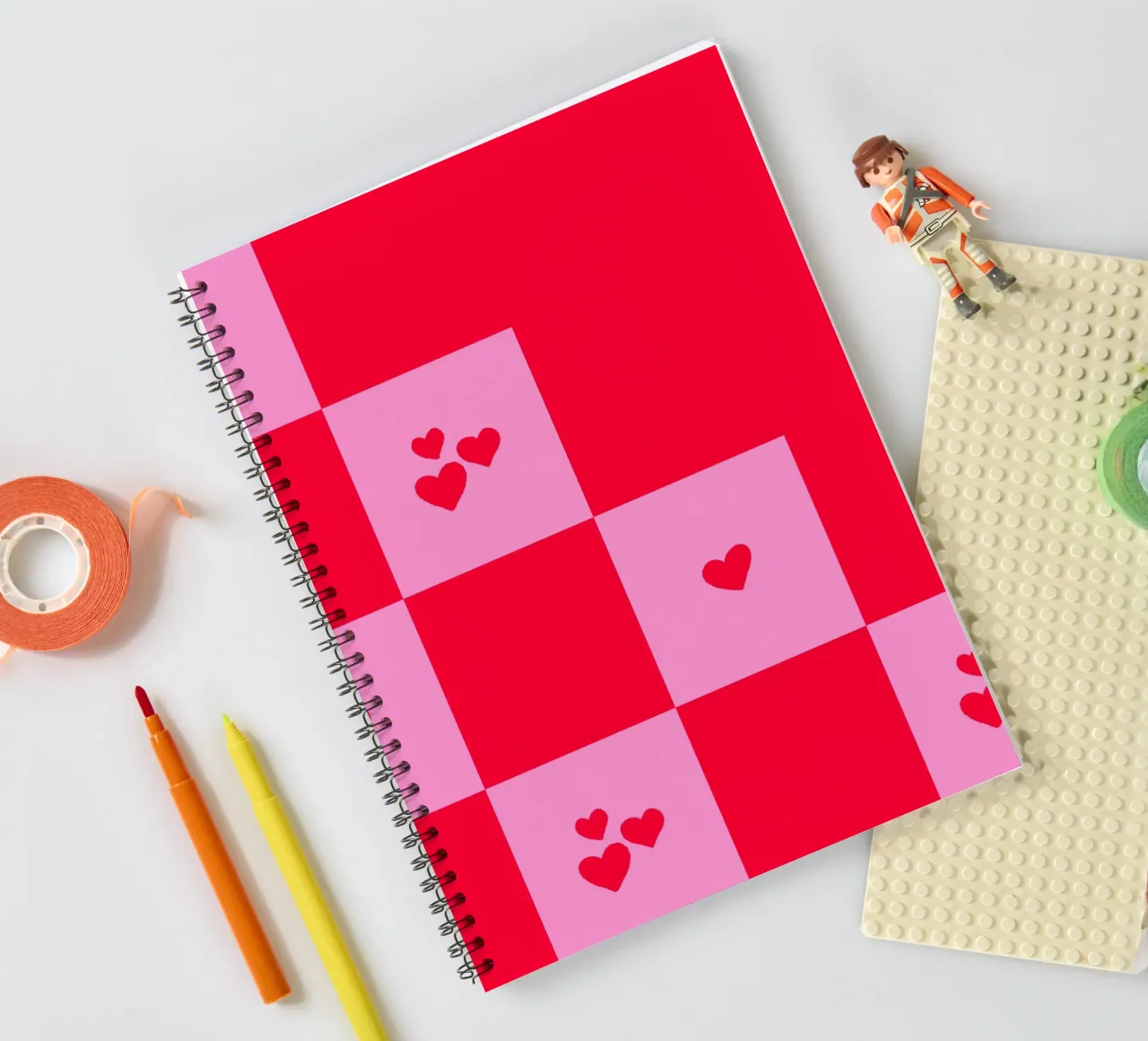 Broken Grid heart pattern - pink and red spiral notebook by Wackapacka