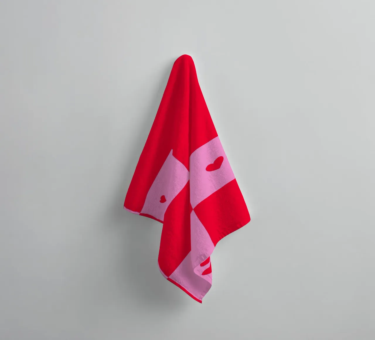 Broken Grid heart pattern - pink and red towel by Wackapacka