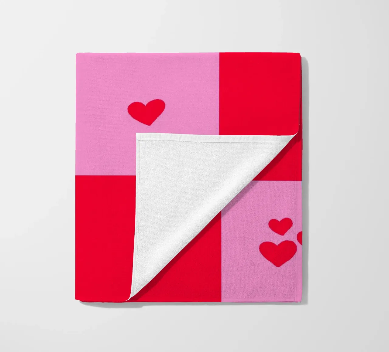 Broken Grid heart pattern - pink and red beach towel by Wackapacka