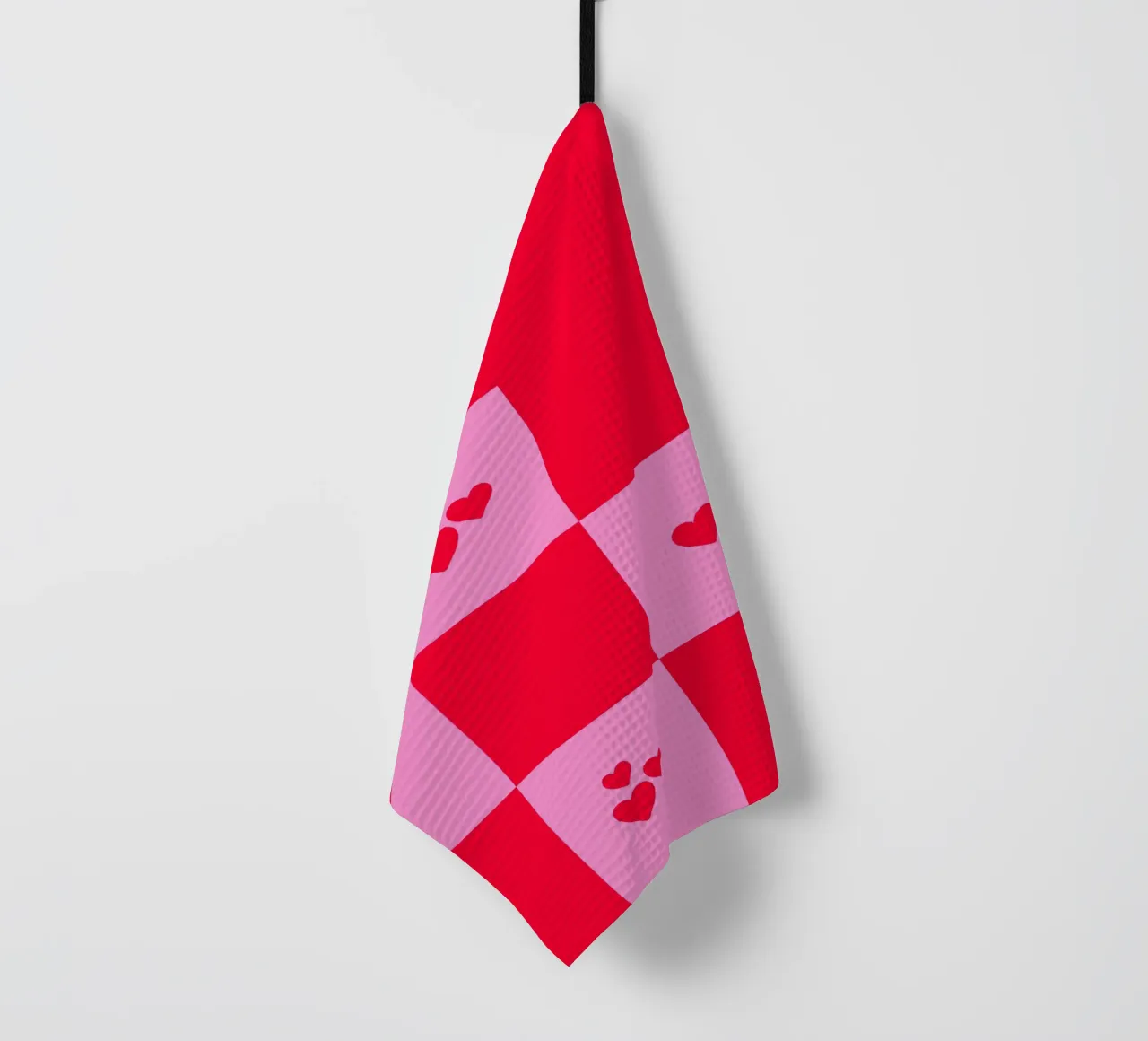 Broken Grid heart pattern - pink and red tea towel by Wackapacka