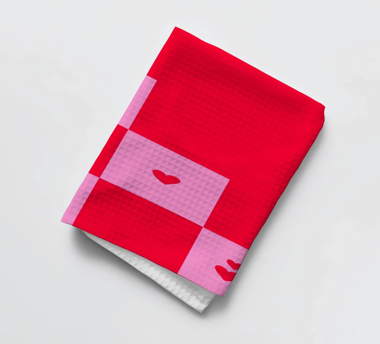 Broken Grid heart pattern - pink and red tea towel by Wackapacka