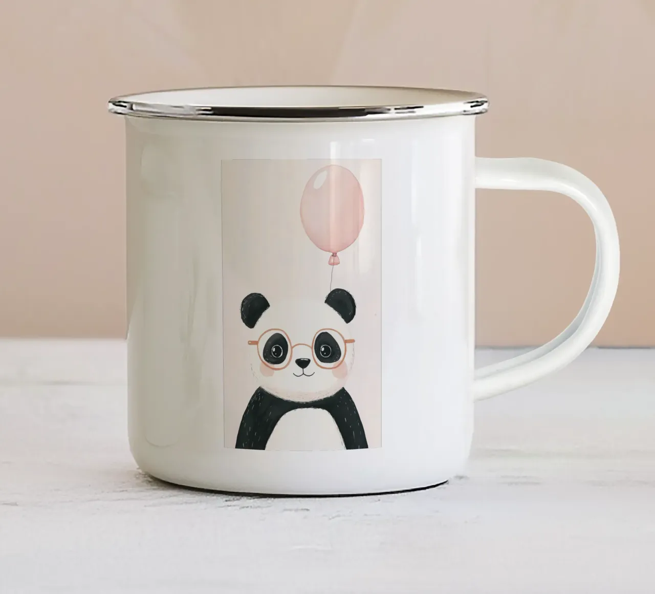 Schattige Panda met Ballon, Kinderkamer Print emaille mok van Little Lola