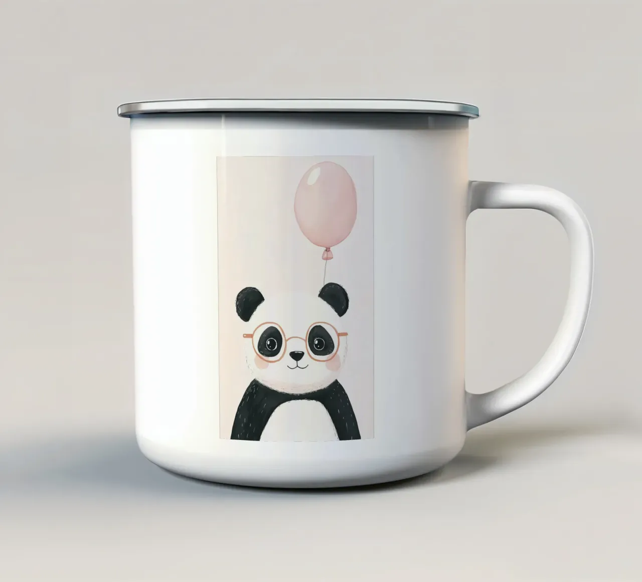 Schattige Panda met Ballon, Kinderkamer Print emaille mok van Little Lola