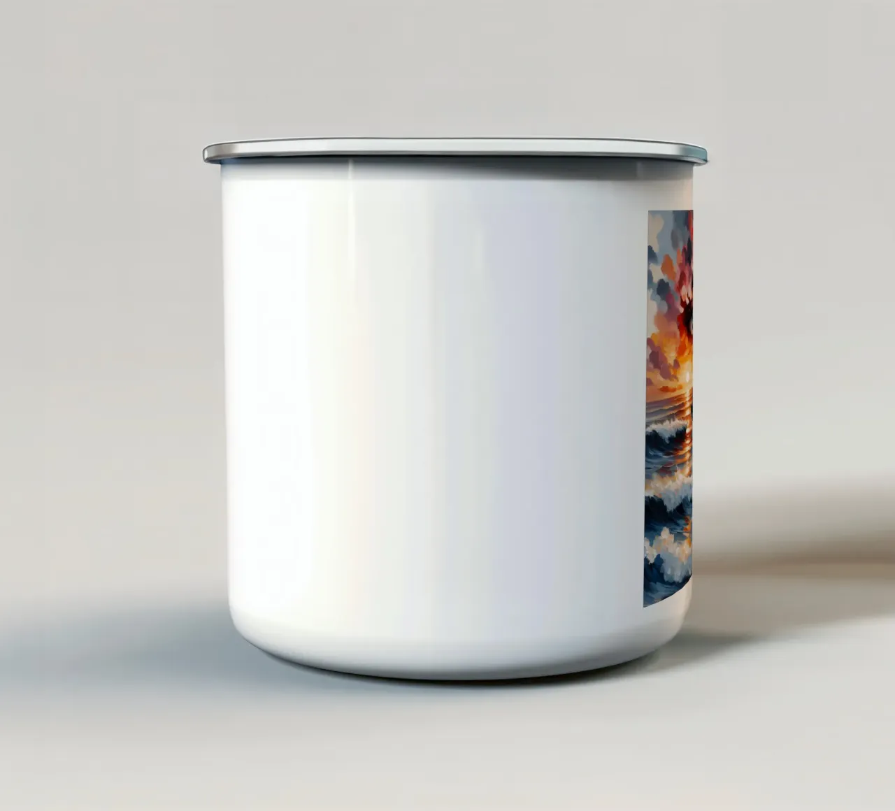 Ritratto di sole, mare e onde tazza in smalto da ARTOMATIC