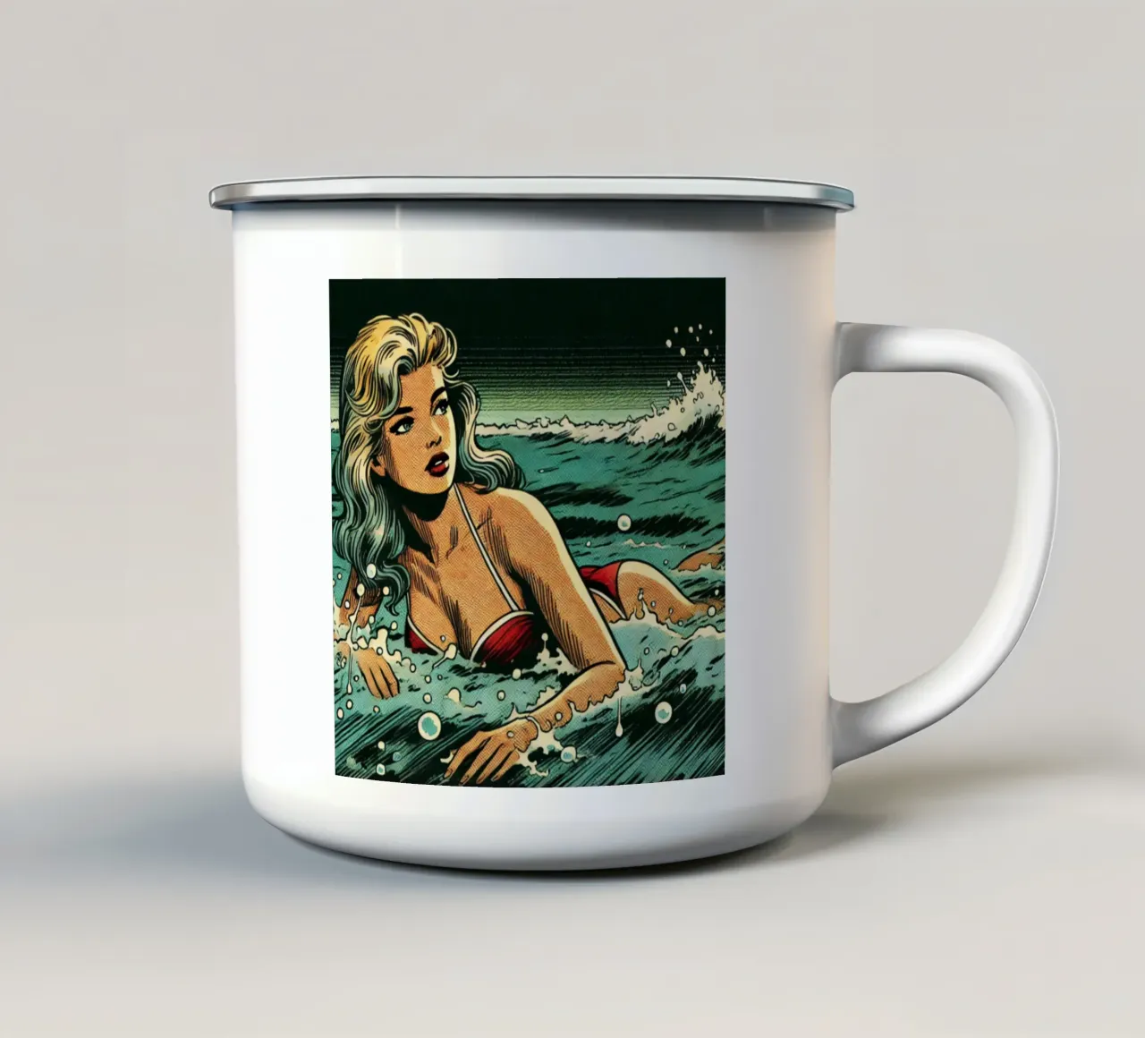 Wave - Vintage Poster enamel mug by posterprints-by-nomad