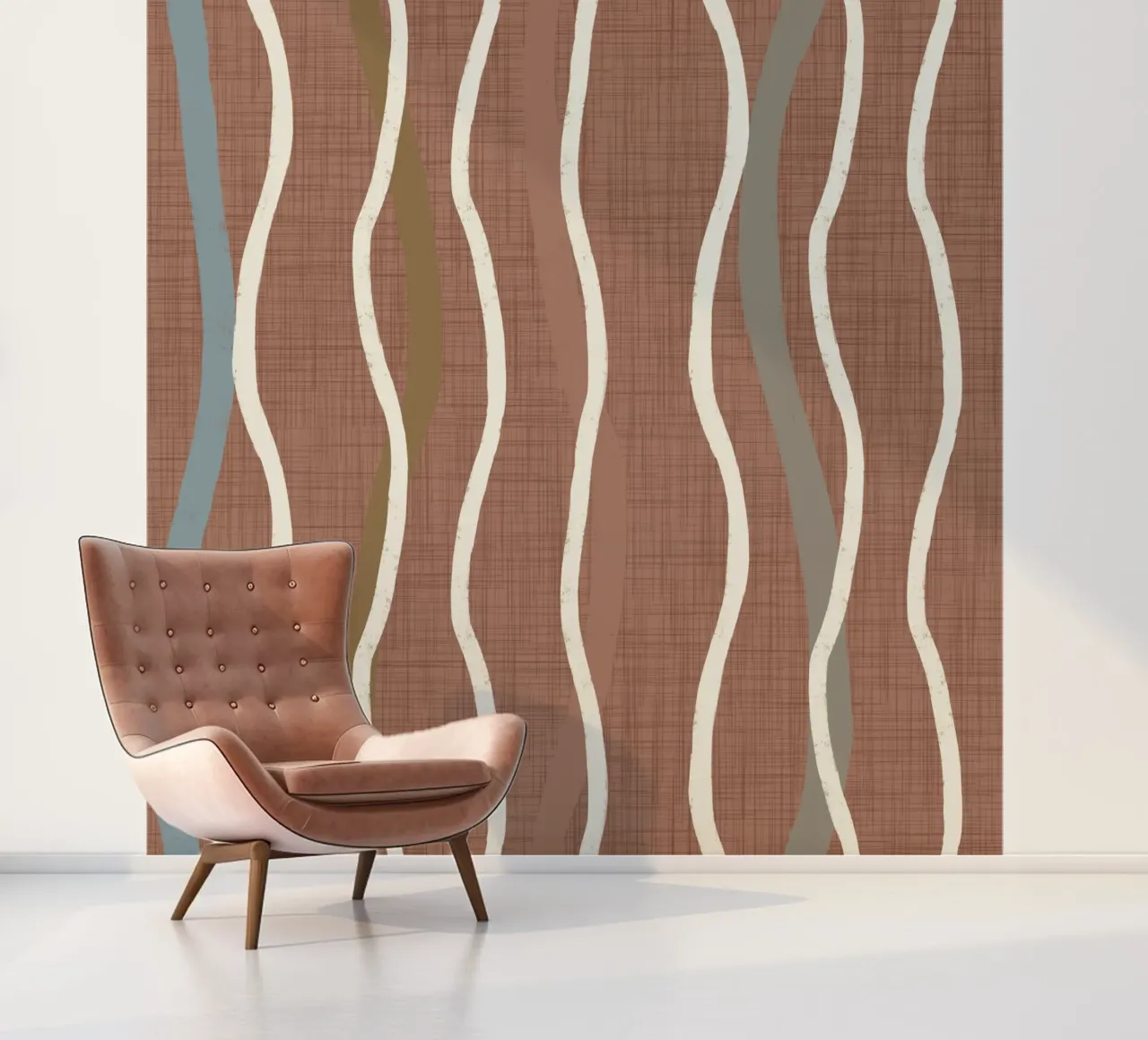 Retro Wavy Lines Mocha Mousse - Mid Century Modern Geometric papier peint photo de susanacosta
