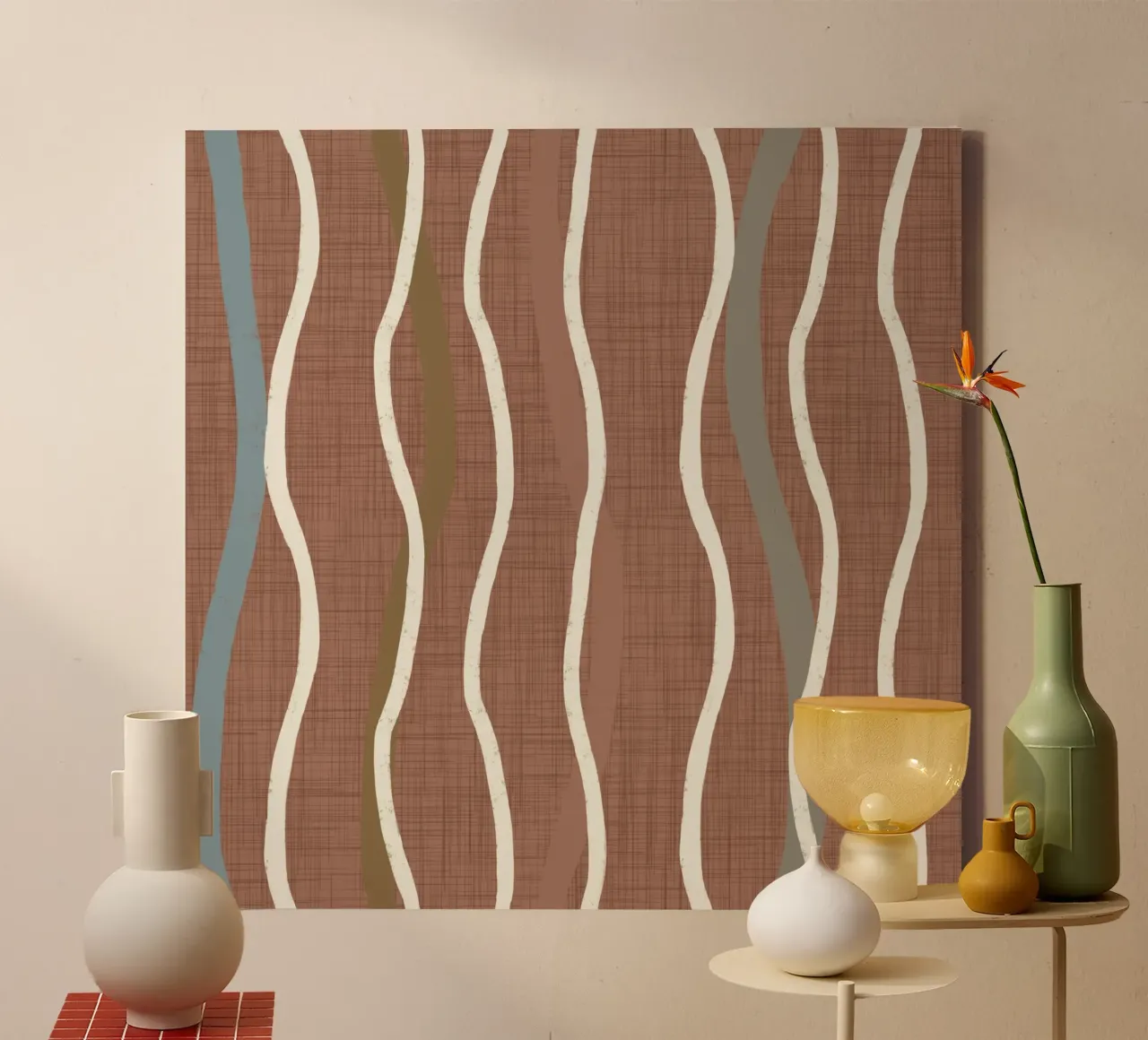 Linee ondulate retrò Moka Mousse - Geometrico moderno di metà secolo tela da susanacosta