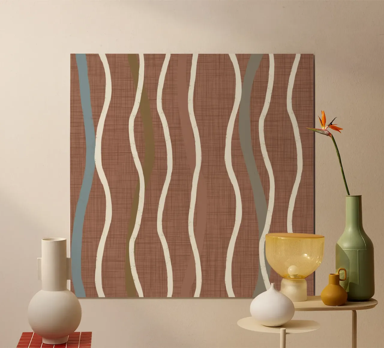 Linee ondulate retrò Moka Mousse - Geometrico moderno di metà secolo carta hahnemühle da susanacosta