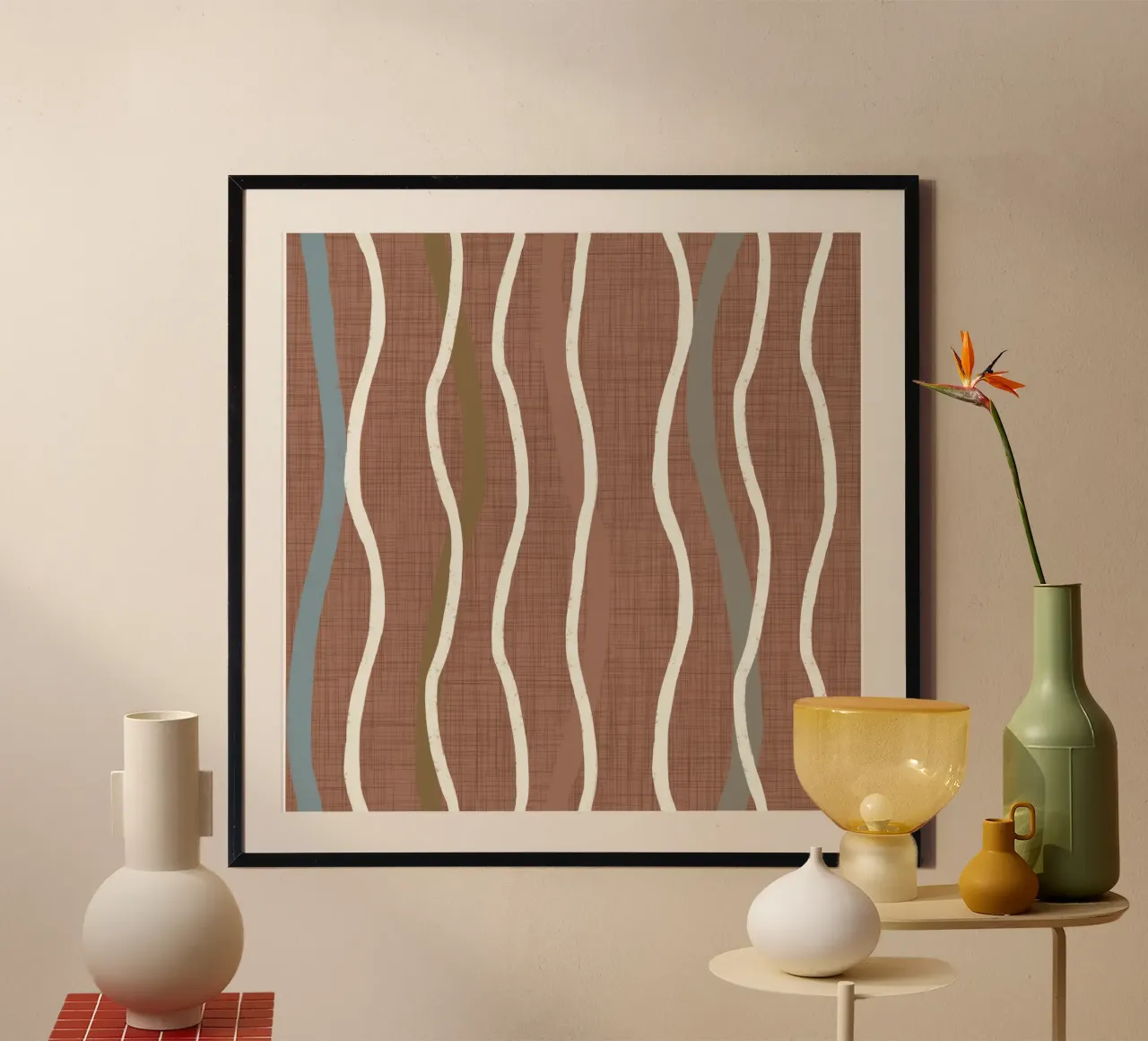 Linee ondulate retrò Moka Mousse - Geometrico moderno di metà secolo carta hahnemühle da susanacosta